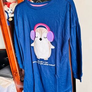 Girls Navy Penguin Graphic Long Sleeve Top - Brand Unspecified